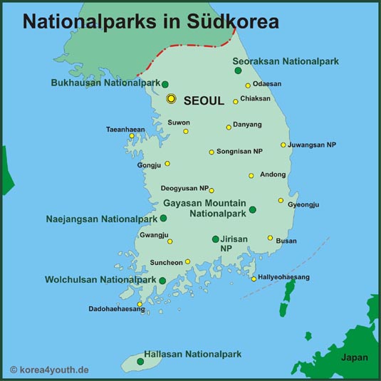 Karte der Nationalparks in Südkorea